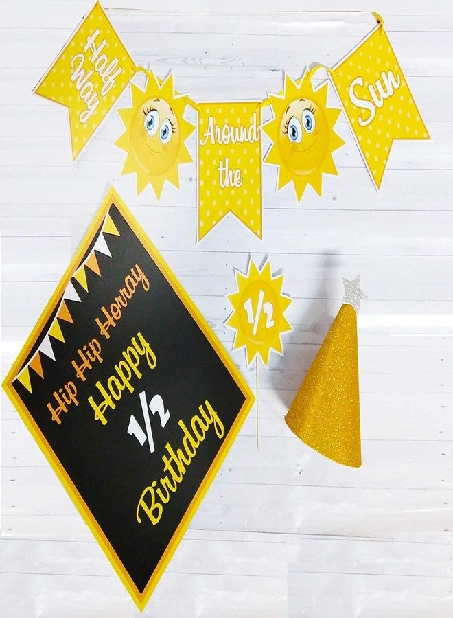 Untumble Yellow Half Birthday Decoration Kit for Baby Boy & Girl With Bunting, Poster, & Hat | Pack of 3 - Image 2
